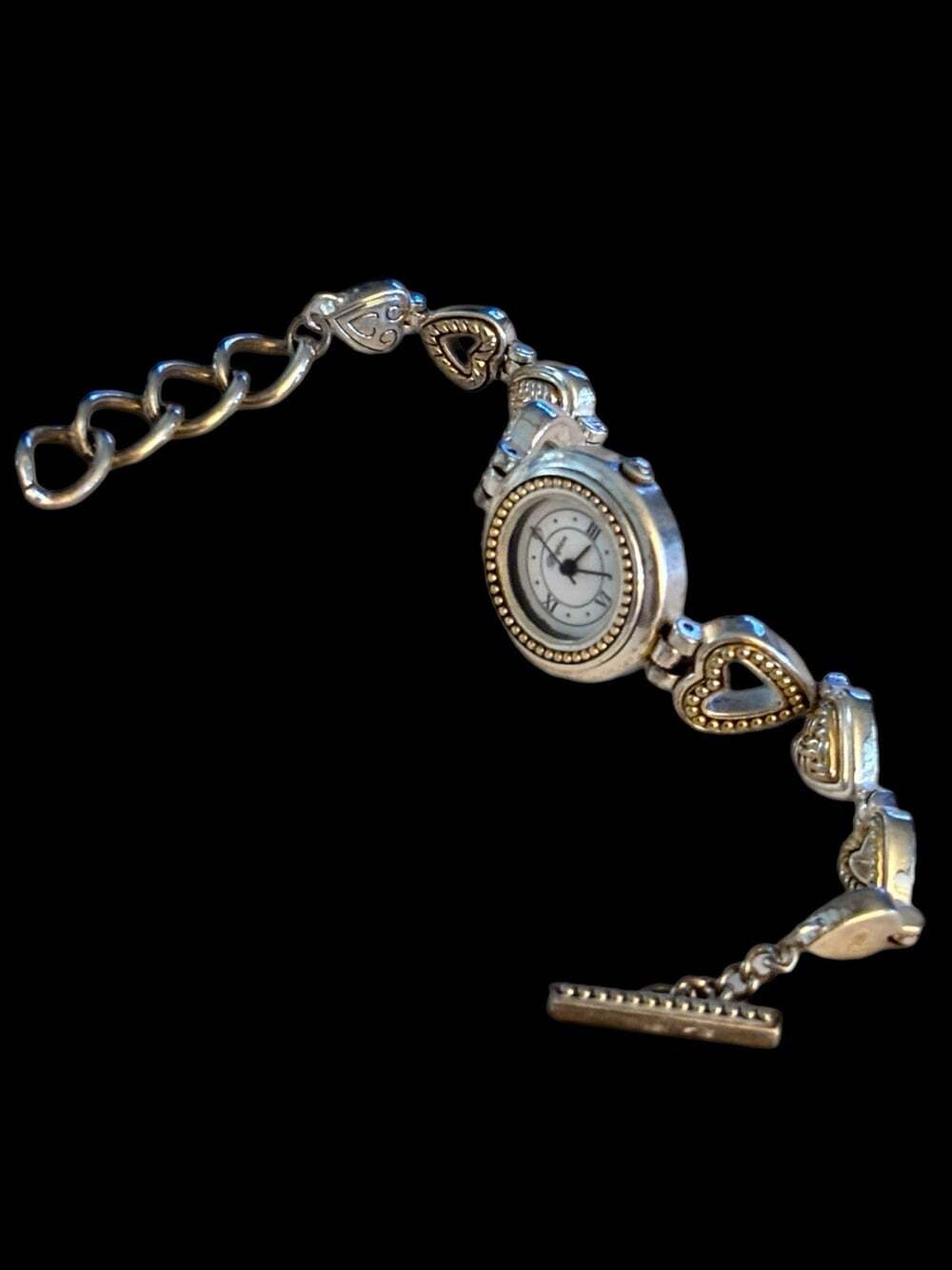 Brighton Women’s Silver Tone Heart Floral Bracelet Genoa Watch. New Battery Also